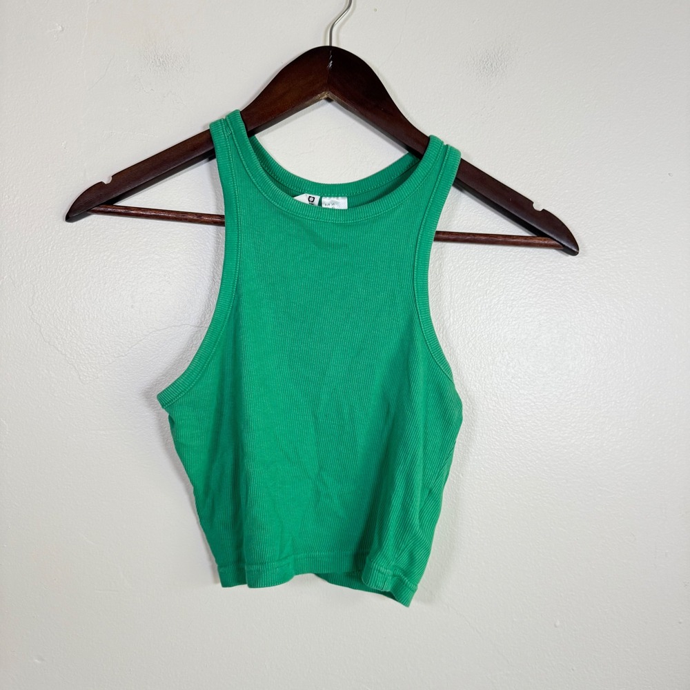 H&M Divided Ribbed Racerback High Neck Crop Top Size XS Green
